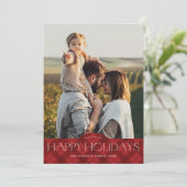 Rood rustiek geruit 2 foto feestdagenkaart (Staand voorkant)