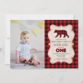 Rood rustiek houthakkers foto 1e verjaardag kaart (Voorkant)