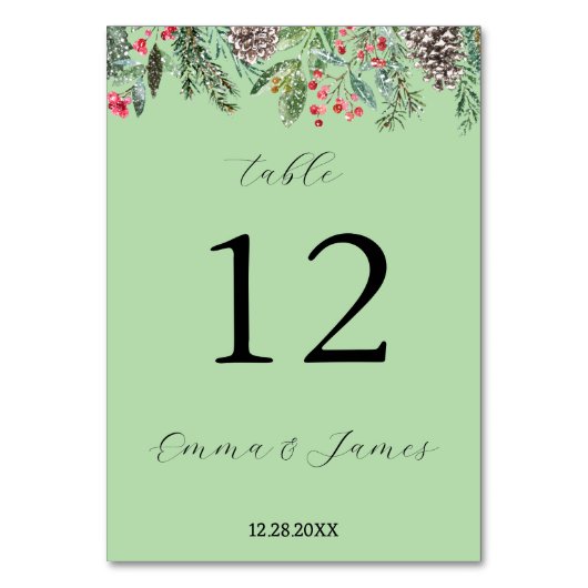 Rood rustiek kerstgroen en dennenappel kaart (Voorkant)