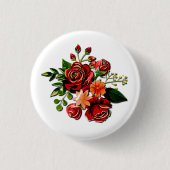  Rood Rustiek Roos Bloemen Schattige Wit Ronde Button 3,2 Cm (Voorkant)