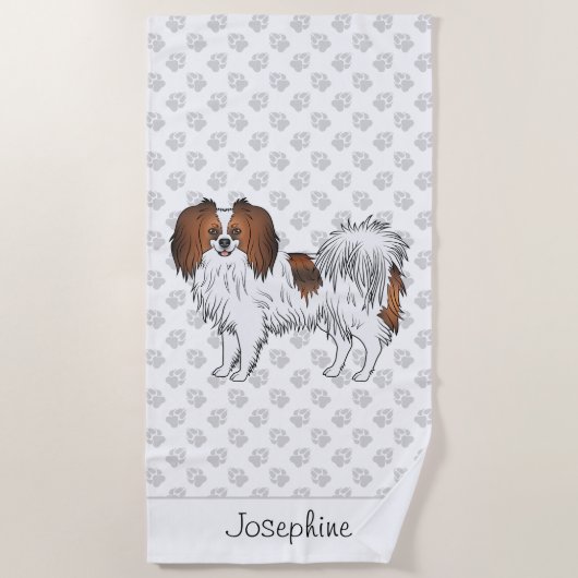Rood Sable Phalène Hond Design Met Aangepaste Naam Strandlaken (Voorkant)
