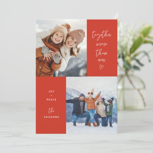 Rood samen meer dan ooit 2-foto-feestkaart feestdagenkaart (Staand voorkant)