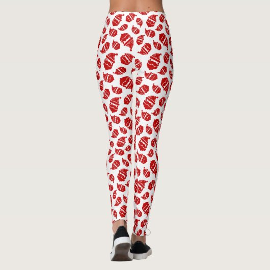Rood Santa hoofd op witte achtergrond patroon Leggings (Achterkant)