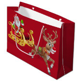 Rood Santa rendier op slee Vrolijk Kerstfeest Groot Cadeauzakje (Voorkant Gekanteld)