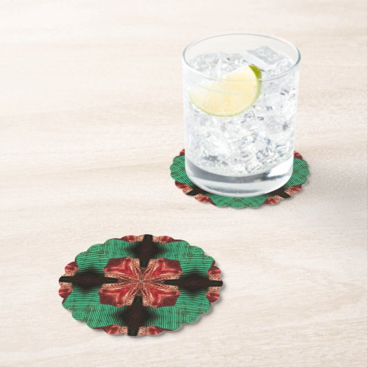 Rood Satijn Bow Groen Kruis Lint Kartonnen Onderzetters (Insitu)