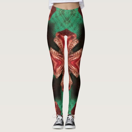 Rood Satijn Bow Groen Kruis Lint Ontwerp Leggings (Voorkant)