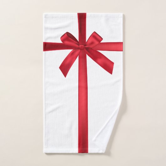 Rood Satijn Lint Boog Kerstfeest Bad Handdoek (Handdoek)