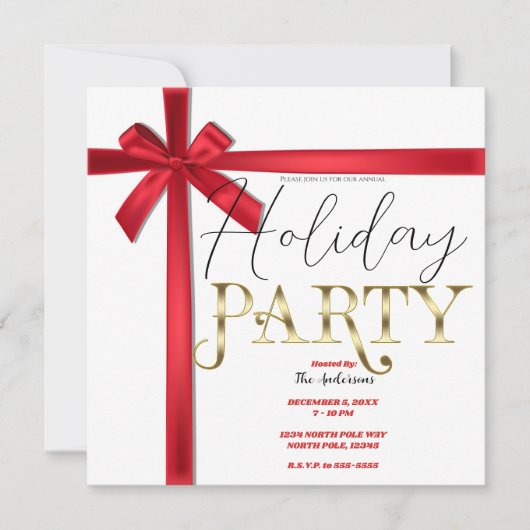 Rood Satijn Lint Boog Kerstfeest Kaart (Voorkant)