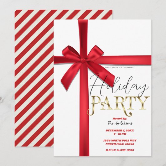 Rood Satijn Lint Boog Kerstfeest Kaart (Voorkant / Achterkant)