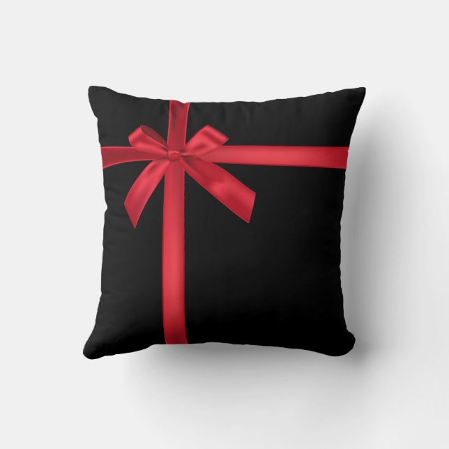 Rood Satijn Lint Boog Kerstfeest Kussen (Achterkant)
