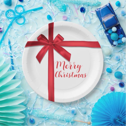 Rood Satijn Lint Boog Kerstfeest Papieren Bordje (Feest)