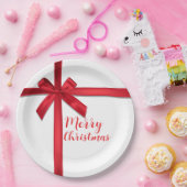 Rood Satijn Lint Boog Kerstfeest Papieren Bordje (Feest)