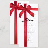 Rood Satijn Lint Bow Christmas Holiday Party Menu (Voorkant / Achterkant)