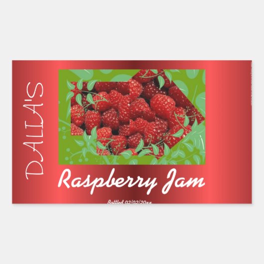 Rood satijn Raspberry jam label (Voorkant)