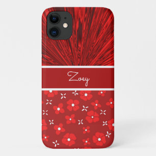  rood satin in bloemen monogram Case-Mate iPhone case