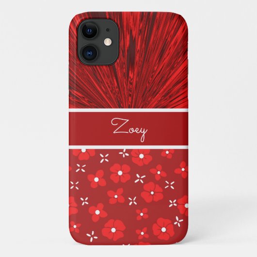 rood satin in bloemen monogram Case-Mate iPhone case (Achterkant)