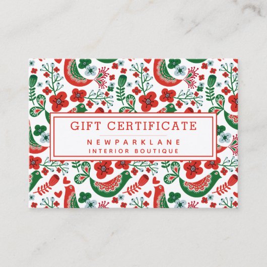 Rood Scandinavisch kerstprint cadeaubon Visitekaartje (Voorkant)