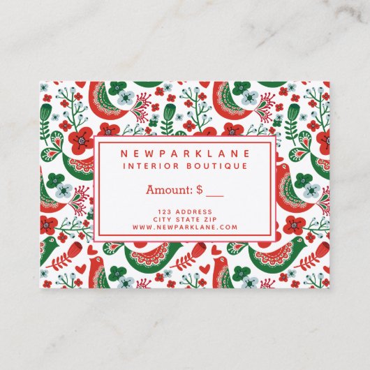 Rood Scandinavisch kerstprint cadeaubon Visitekaartje (Achterkant)