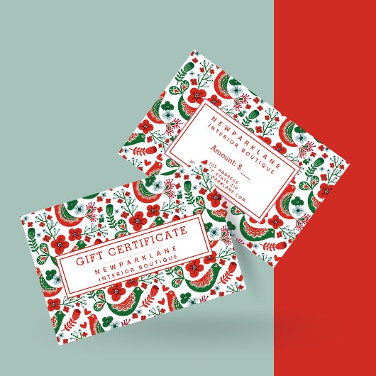 Rood Scandinavisch kerstprint cadeaubon Visitekaartje