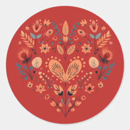 Rood Scandinavisch Noords Hart Valentijnse Ronde Sticker