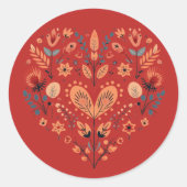 Rood Scandinavisch Noords Hart Valentijnse Ronde Sticker (Voorkant)