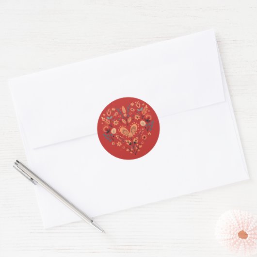 Rood Scandinavisch Noords Hart Valentijnse Ronde Sticker (Envelop)