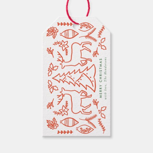 Rood Scandinavisch patroon Kerstmis Cadeaulabel (Voorkant)