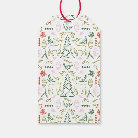 Rood Scandinavisch patroon Kerstmis Cadeaulabel (Achterkant)