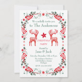 Rood Scandinavisch rendier bloemenkerstfeest Kaart (Voorkant)