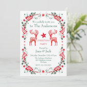 Rood Scandinavisch rendier bloemenkerstfeest Kaart (Staand voorkant)