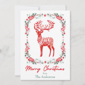 Rood Scandinavisch rendier Elegant Kerstmis Feestdagenkaart (Voorkant)