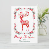 Rood Scandinavisch rendier Elegant Kerstmis Feestdagenkaart (Staand voorkant)