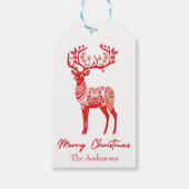 Rood Scandinavisch rendier Vrolijk Kerstfeest Cadeaulabel (Voorkant)