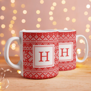 Rood Scandinavisch trui patroon monogram vakantie Koffiemok