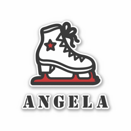 Rood Schaats met ijsschaatsen Meisjesnaam Girly Cu Sticker (Voorkant)