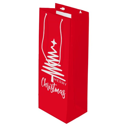 Rood Schattige Vrolijk Kerstfeest Wijn Cadeautas (Voorkant Gekanteld)