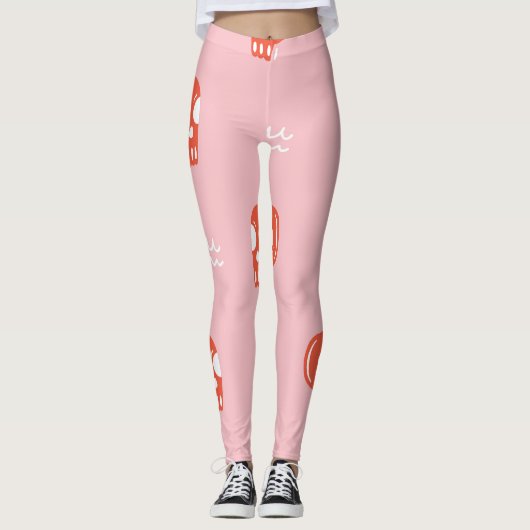  rood schedelhoofdpatroon leggings (Voorkant)