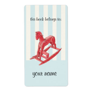 Rood schommelend paard strepen Bookplate Label