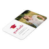 Rood schoolkleuren Foto Afstuderen aankondiging Magneet (Linkerzijde)