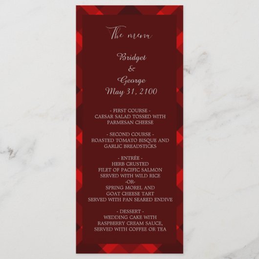 Rood Schots land bruiloft menu & programma (Voorkant)