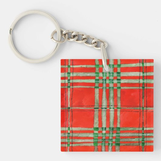 ROOD SCOTT TARTAN Acryl Vierkante Sleutelhanger (Voorkant)