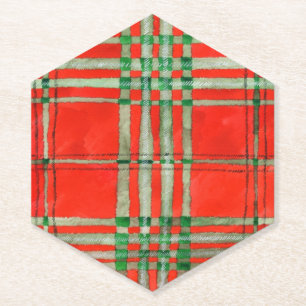 ROOD SCOTT TARTAN Geruite Zeskantige Papieren Onde Kartonnen Onderzetters