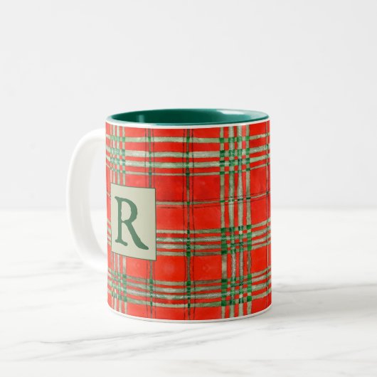 ROOD SCOTT TARTAN Groene tweekleurige Mok + Initia (Voorkant links)