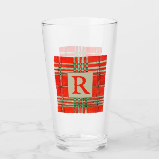 ROOD SCOTT TARTAN Pint Glass + Initiaal Glas (Voorkant)