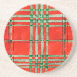 ROOD SCOTT TARTAN Rond Zandsteen Onderzetter
