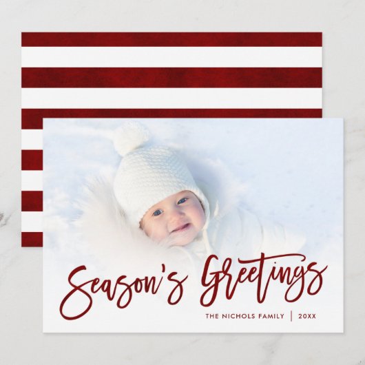 Rood Script-fotobedekking door groeten van seizoen Feestdagenkaart (Voorkant / Achterkant)