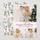 Rood Script Groen 3 Fotocollage Kerst Kaart (Voorkant / Achterkant)