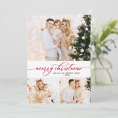 Rood Script Groen 3 Fotocollage Kerst Kaart (Staand voorkant)