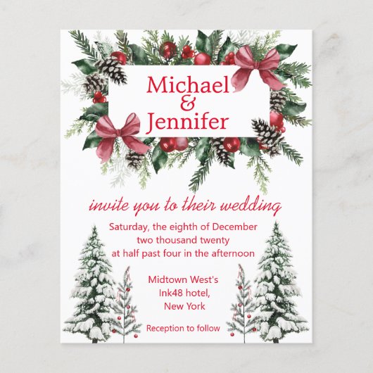 rood script kerst groen bruiloft uitnodiging (Voorkant)