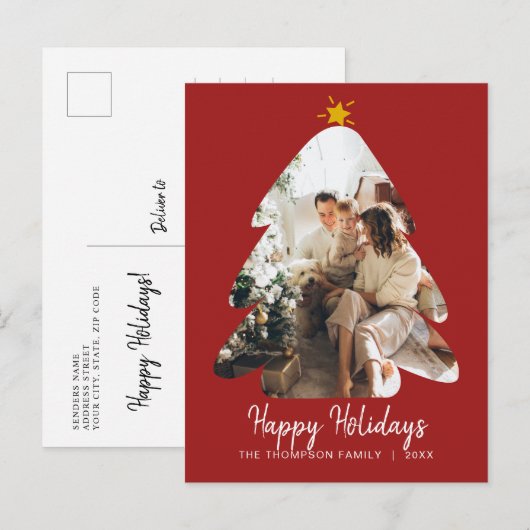 Rood  script met kerstboomrand briefkaart (Voorkant / Achterkant)